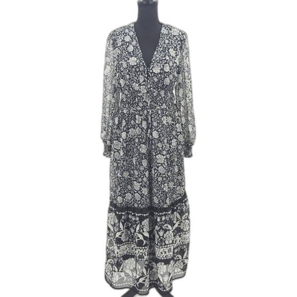 Old Navy Maxi Dress Women Medium Waist Defined Floral Print Smocked Boho Peasant - Picture 1 of 11